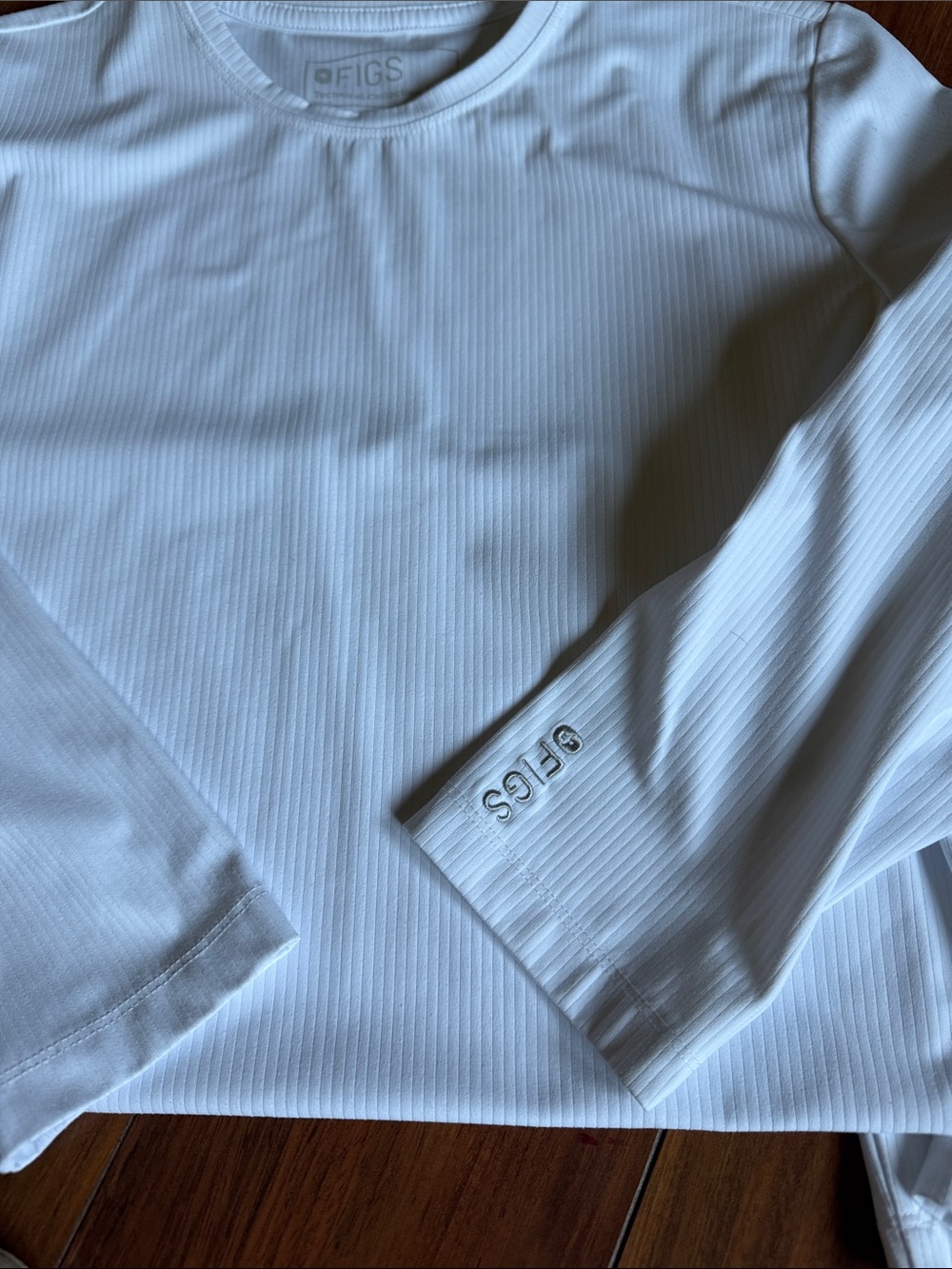 Figs White Ribbed Crewneck Long Sleeve Top - Picture 3 of 6